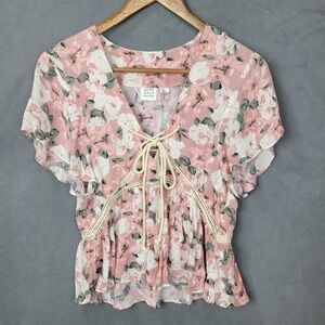 Somedays Lovin Blouse Top Women's XS‎ Multicolor Floral V-Neck Knotted Front